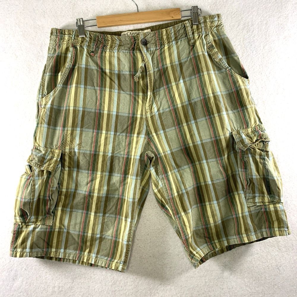 Company 81 Mens Plaid Cargo Long‎ Shorts Sz 38 Y2K Streetwear Grunge Skate